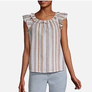 A.N.A. Linen Blend Ruffle Sleeve Stripped Tank